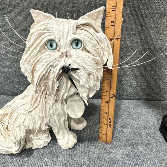 Vintage FB Fogg Ann Johnson Paper Mache Persian pendulum Cat Clock WORKS!!! - Picture 11 of 13